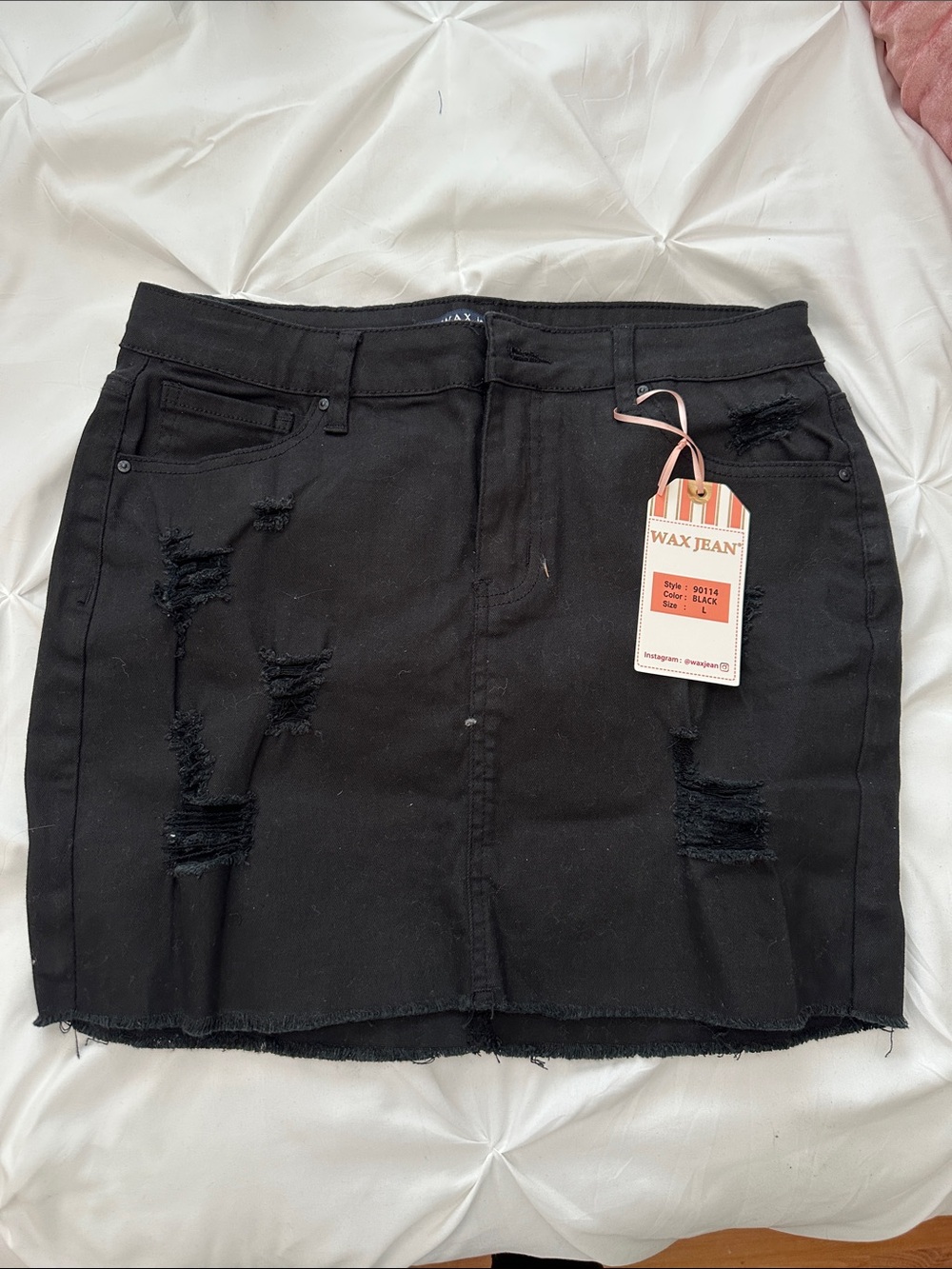 Wax Jean Black Distressed Denim Mini Skirt